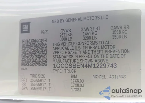 2021 Chevrolet Colorado 2Wd Short Box Wt из США, поврежденный, VIN 1GCGSBEN4M1229743